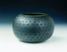 Red brass alms bowl with niello inlays, High Tang period, Tang dynasty, China, 684-756. Creator: Unknown