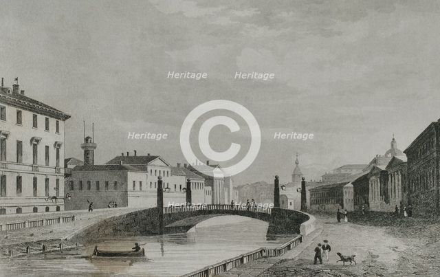 Red Bridge, Saint Petersburg, Russia, 1839. Creator: Samuel Cholet.