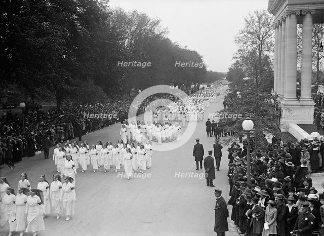 Red Cross, American - Dedication of Building. Nurses Parade And Motor Corps, 1917. Creator: Harris & Ewing.