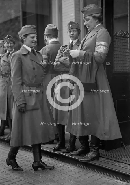 Red Cross - Front: Mrs. E.B. Miller; Mrs. William F. Patten; Mrs. J.B. Harriman, 1917. Creator: Harris & Ewing.