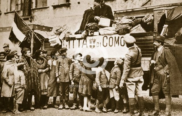 Red Cross supplies for war victims in Como, Italy, World War I, c1914-c1918. Creator: Unknown.