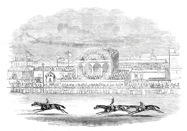"Red Deer" winning the "Chester Cup" - from a sketch made on the spot, 1844. Creator: Unknown.