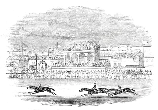 "Red Deer" winning the "Chester Cup" - from a sketch made on the spot, 1844. Creator: Unknown.