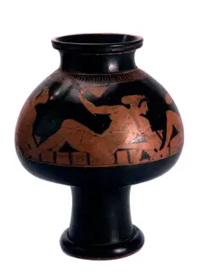 Red-figure psykter (wine cooler) with a symposium scene, Ancient Greek, c505-c500 BC. Artist: Euphronios