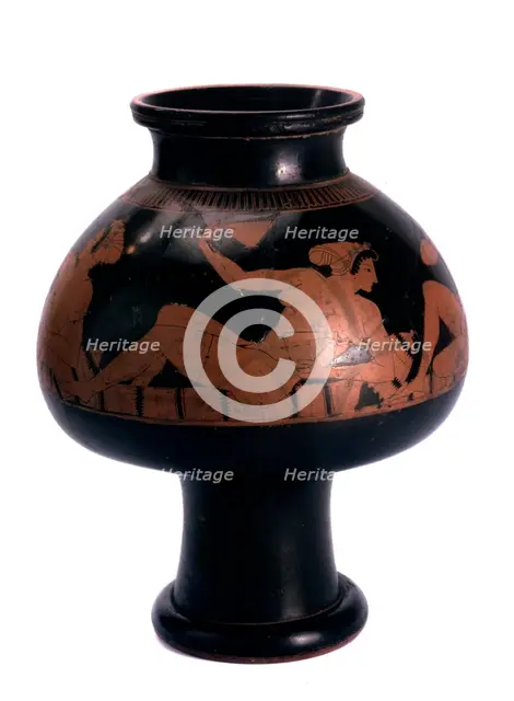 Red-figure psykter (wine cooler) with a symposium scene, Ancient Greek, c505-c500 BC. Artist: Euphronios