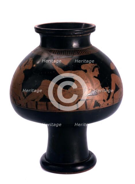 Red-figure psykter (wine cooler) with a symposium scene, Ancient Greek, c505-c500 BC. Artist: Euphronios