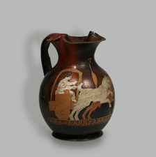 Red figured Oenochoe: a Chariot Driven by Two Goats, 4th century BC. Creator: Art of Ancient Rome, Attican Art