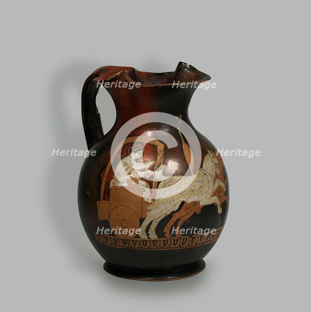Red figured Oenochoe: a Chariot Driven by Two Goats, 4th century BC. Creator: Art of Ancient Rome, Attican Art.
