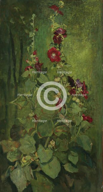 Red Hollyhocks, 1860s. Creator: La Farge, John (1835-1910).