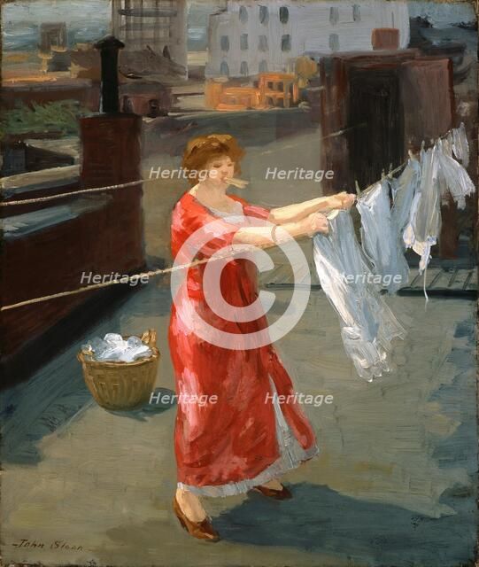 Red Kimono on the Roof, 1912. Creator: John Sloan.