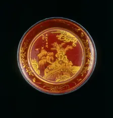 Red lacquer saucer with landscape, Qing dynasty, China, 18th century. Creator: Unknown