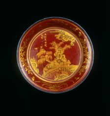 Red lacquer saucer with landscape, Qing dynasty, China, 18th century. Creator: Unknown
