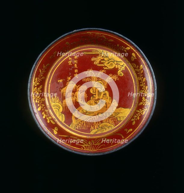Red lacquer saucer with landscape, Qing dynasty, China, 18th century. Creator: Unknown.