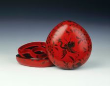 Red lacquer peach-shaped box, Qing dynasty, China, 18th century. Creator: Unknown