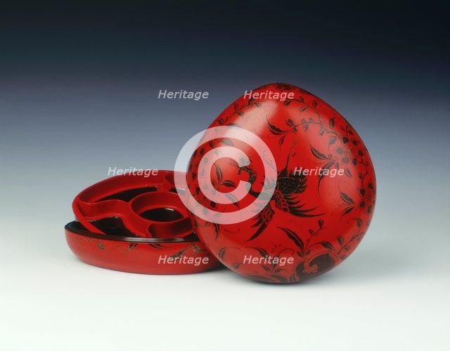 Red lacquer peach-shaped box, Qing dynasty, China, 18th century. Creator: Unknown.