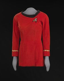 Red Starfleet uniform worn by Nichelle Nichols as Lt. Uhura on Star Trek, 1966-1967. Creator: Unknown