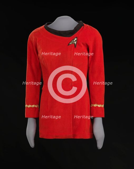 Red Starfleet uniform worn by Nichelle Nichols as Lt. Uhura on Star Trek, 1966-1967. Creator: Unknown.