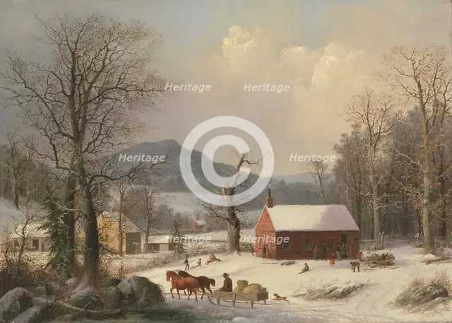 Red School House (Country Scene), 1858. Creator: George Henry Durrie.
