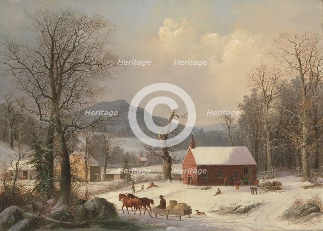 Red School House (Country Scene), 1858. Creator: George Henry Durrie.