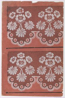Red sheet with two borders with a white floral pattern atop a black ..., late 18th-mid-19th century. Creator: Anon