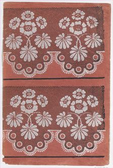Red sheet with two borders with a white floral pattern atop a black ..., late 18th-mid-19th century. Creator: Anon