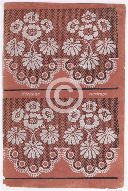 Red sheet with two borders with a white floral pattern atop a black ..., late 18th-mid-19th century. Creator: Anon.