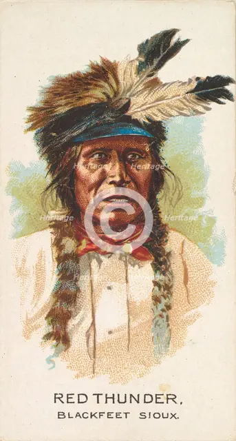 Red Thunder, Blackfeet Sioux, from the American Indian Chiefs series (N2) for Allen & Gint..., 1888. Creator: Allen & Ginter.
