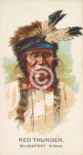 Red Thunder, Blackfeet Sioux, from the American Indian Chiefs series (N2) for Allen & Gint..., 1888. Creator: Allen & Ginter.