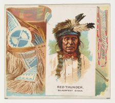 Red Thunder, Blackfeet Sioux, from the American Indian Chiefs series (N36) for Allen & Gin..., 1888. Creator: Allen & Ginter