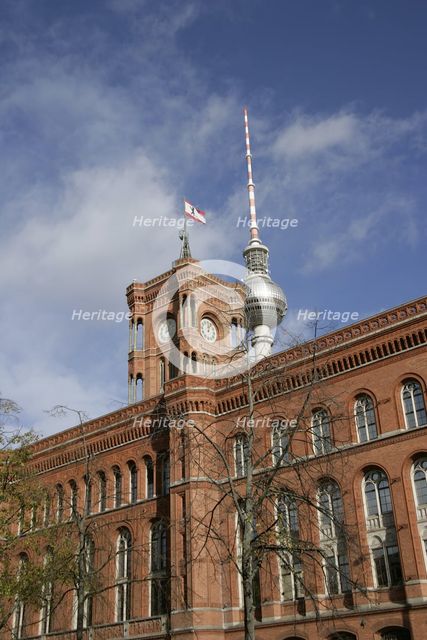 Red Town Hall, (Rotes Rathaus) from Spandauer Strasse, Berlin, Germany, 2025.  Creator: LTL.
