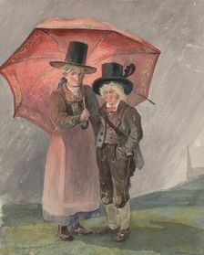 Red umbrella, 1847. Creator: Karoly Lajos Libay