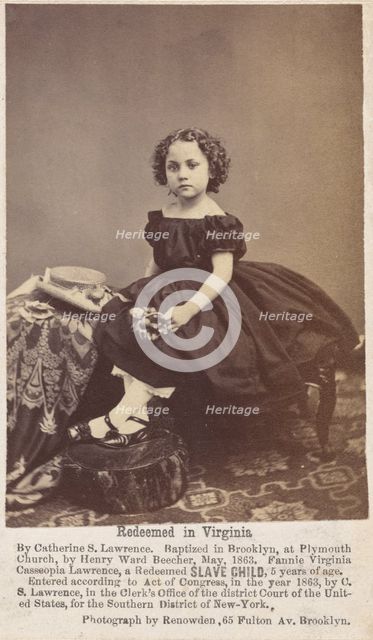 Redeemed in Virginia by Catherine S. Lawrence. Baptized in Brooklyn….by Henry Ward...1863.  Creator: Renowden.