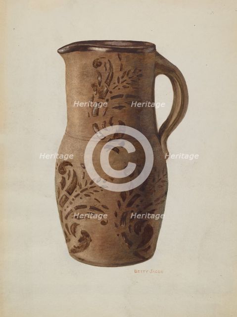 Redware Pitcher, probably 1939/1940. Creator: Betty Jacob.