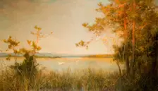 Reedy Mere And Sunlit Hills, 1890-91. Creator: Alfred Edward East