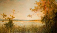 Reedy Mere And Sunlit Hills, 1890-91. Creator: Alfred Edward East