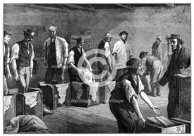 Refilling chests in a tea warehouse, 1874. Artist: Unknown