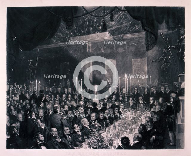 Reform Banquet at the Guildhall, London, 1837. Artist: Anon