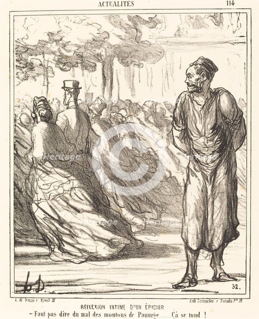 Réflexion intime d'un épicier, 1867.  Creator: Honore Daumier.