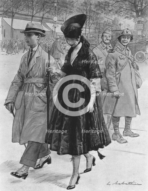 'Reflexions de permissionnaires. --"Tu vois bien que ca n'est pas des gens de chez nous…."', 1916. Creator: L Sabattier.