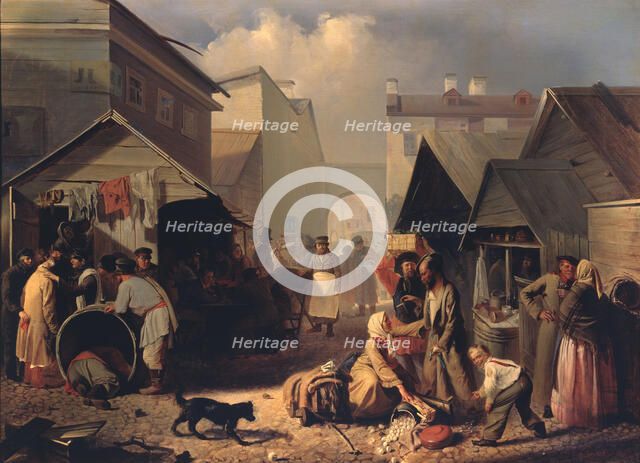 Refreshment Stall in St. Petersburg, 1858. Artist: Volkov, Adrian Markovich (1827-1873)