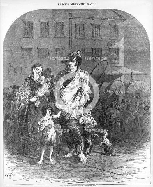 Refugees from Northern Missouri entering St. Louis , from Harper's Weekly, pub. 1894 (engraving)