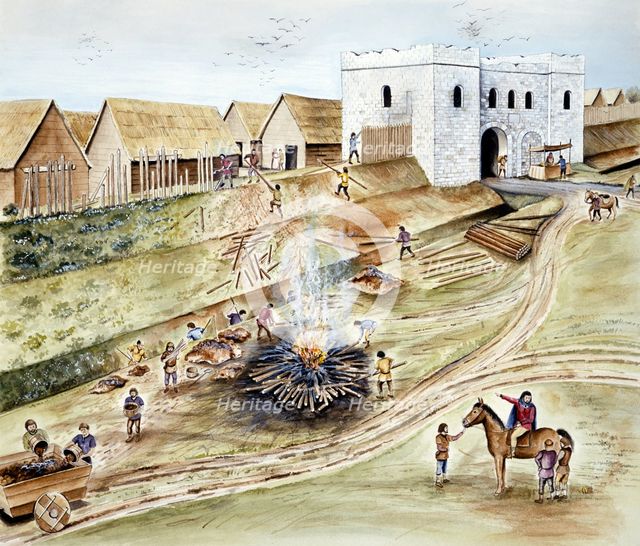 'Refurbishing the City Defences at York during the Viking Age', c1990-c2010. Artist: Chris Evans.