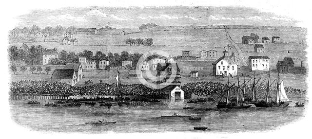 Regatta at Halifax, Nova Scotia - the champion sculler's race: the finish, 1871. Creator: Unknown.