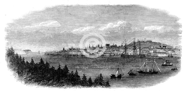 Regatta at Halifax, Nova Scotia - the four-oared race to M'Nab's Island: view from Dartmouth, 1871. Creator: Unknown.