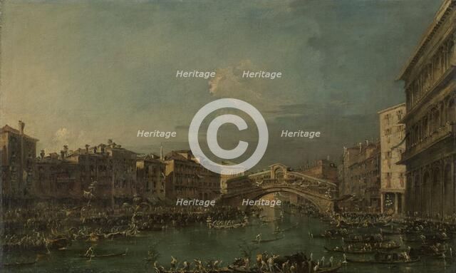 Regatta on the Grand Canal, near the Rialto Bridge, Venice, 1780-1793. Creator: Francesco Guardi.