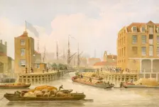 Regent's Canal entrance gates at Limehouse, Tower Hamlets, London, 1823. Creator: Thomas Hosmer Shepherd