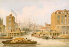 Regent's Canal entrance gates at Limehouse, Tower Hamlets, London, 1823. Creator: Thomas Hosmer Shepherd