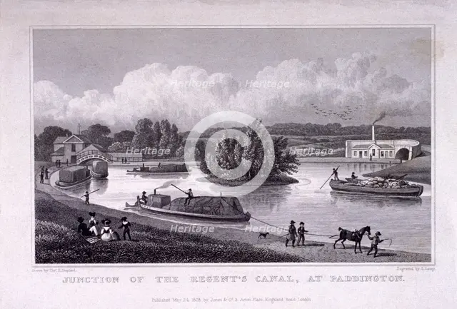 Regent's Canal, Paddington, London, 1828. Artist: S Lacey