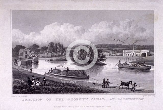 Regent's Canal, Paddington, London, 1828. Artist: S Lacey