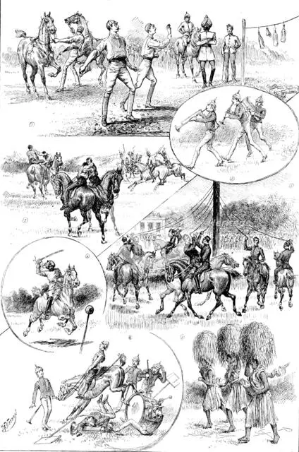 Regimental sports of 21st Hussars at Bangalore, in India, from sketches by Granville B. Baker, 1890. Creator: Carl Hentschel.